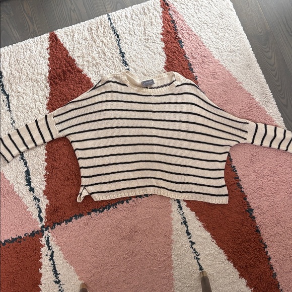 Wooden Ships Drapey Boxy Cotton Cream/Black Striped Sweater S/M EUC - Picture 6 of 7